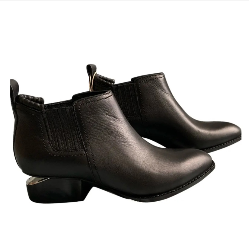 Alexander Wang Kori Black Genuine Leather Ankle Boots Cut Out Block Heel 10.5